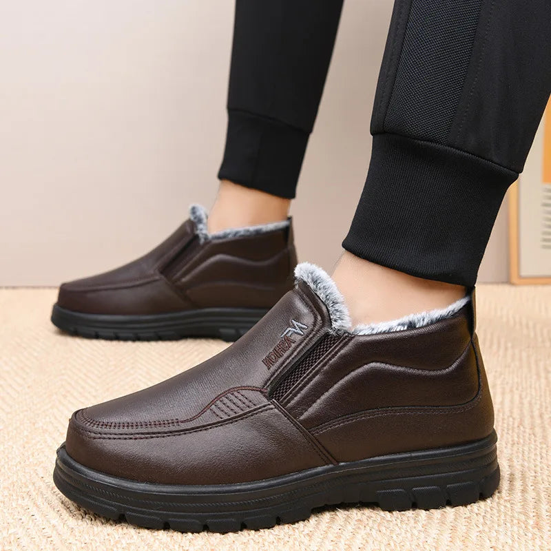 Men’s Waterproof Leather Snow Boots – Anti-Slip Winter Warmth