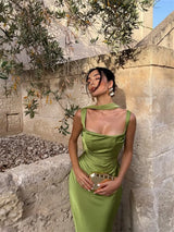 Elegant Backless Satin Maxi Dress – Sleeveless Halter Bodycon Party Gown
