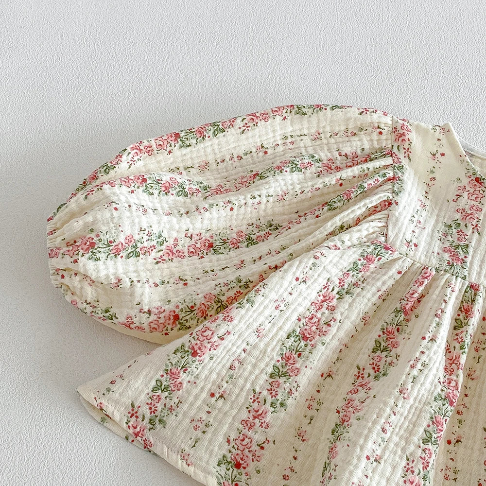 New Autumn Toddlers Girls Lace Embroidery Blouses Puff Sleeve Ruched Tops Baby Kids Floral Loose Shirts Fall Children Clothing