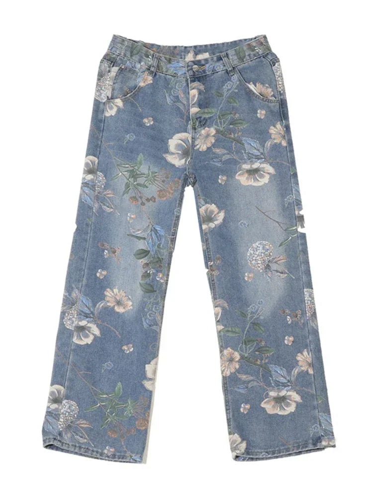 Men’s Vintage Floral Wide-Leg Denim
