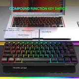 60% wired gaming keyboard, RGB backlight ultra compact mini keyboard, waterproof small compact 61 key keyboard for pc/Mac gamers