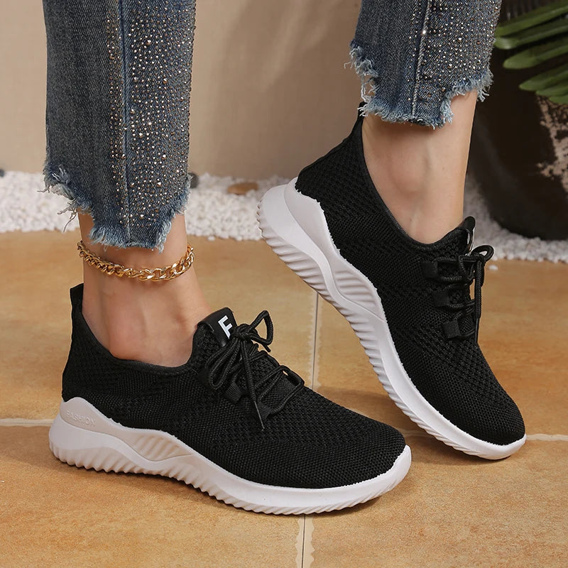 Women's Flying Woven Breathable Mesh Sneakers Soft Sole Lightweight Casual Sports Running Shoes for Daily Wear