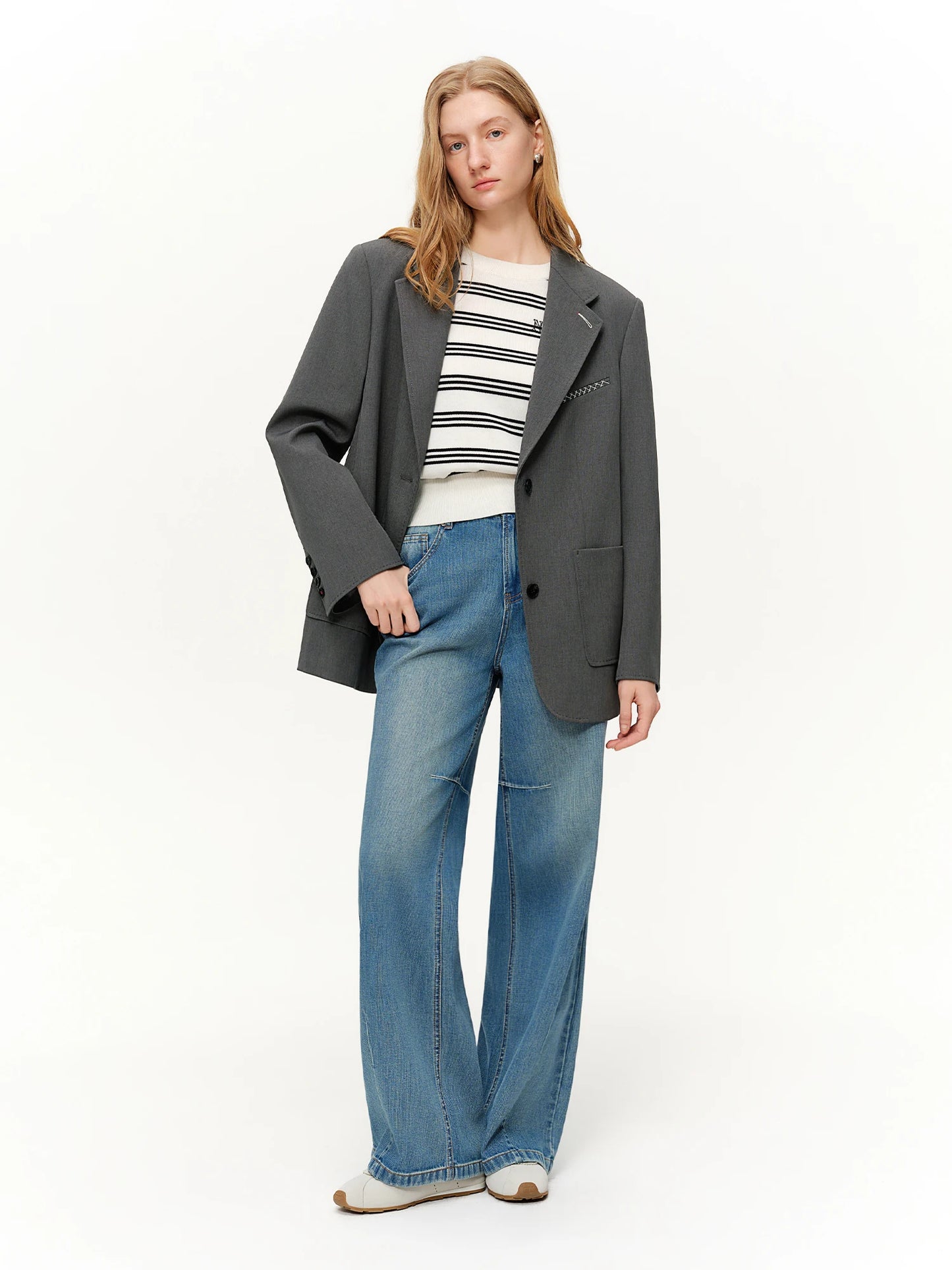 DUSHU High-Waist Straight Leg Jeans | Retro Washed Denim
