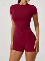 Women's Sculpting Sports Short Sleeve & High-Waist Shorts Set