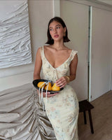 Women's Floral Print Backless Maxi Dress