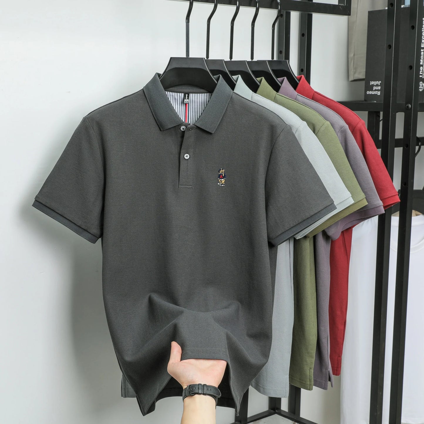 Men's Cotton Bear Embroidery Polo | Korean Style