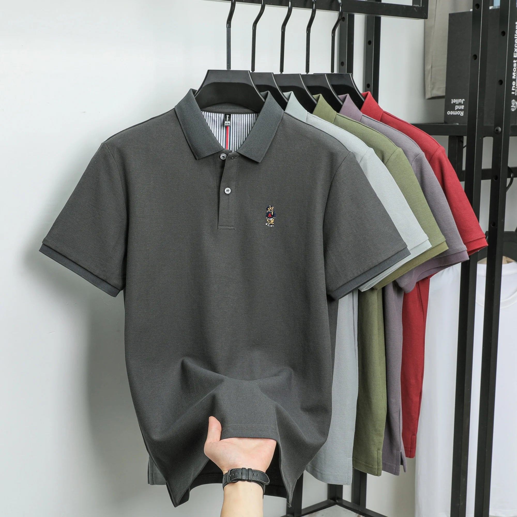 Men's Cotton Bear Embroidery Polo | Korean Style