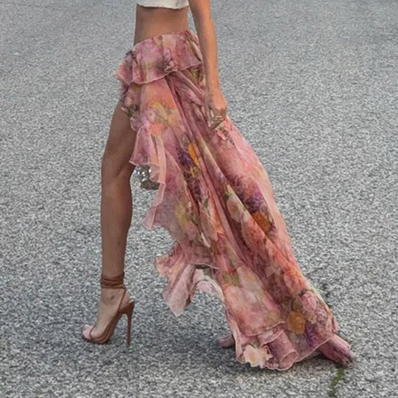 Y2K Floral Lace Long Skirt – Boho Beach & Party Style