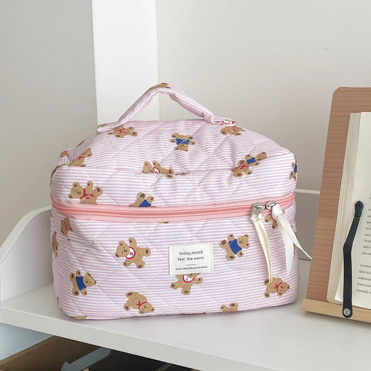 Quilted Bear Floral Cosmetic Bag for Women & Girls