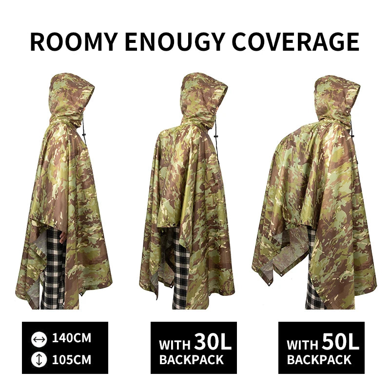 Waterproof Camo Rain Poncho – Unisex Outdoor Gear