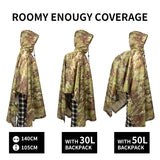 Military Camo Waterproof Rain Poncho & Shelter
