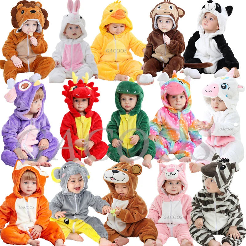 Animal Theme Flannel Baby Romper