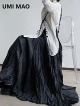 UMI MAO Irregular Fold Maxi Skirt – Elegant A-Line