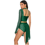 Women's 2-Piece Rhinestone Dance Crop Top & Shorts Set