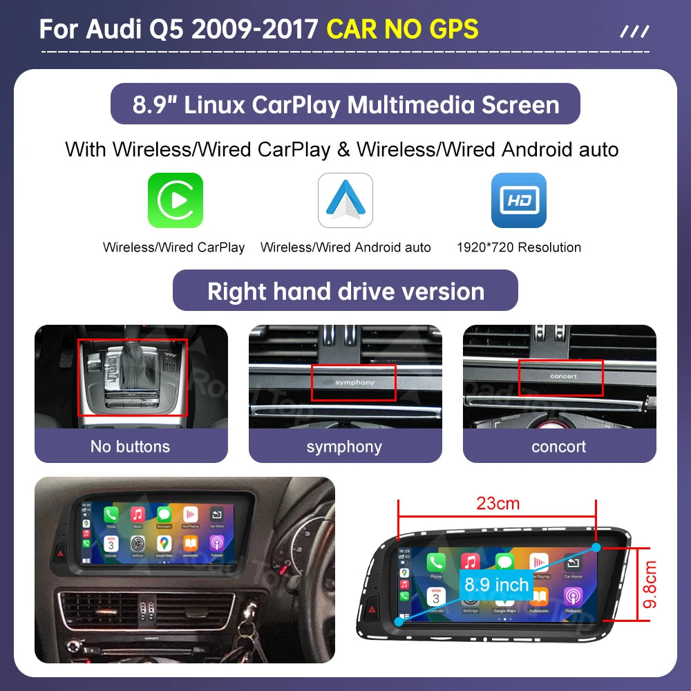 Audi Q5 2009–2017 CarPlay & Android Auto Touchscreen