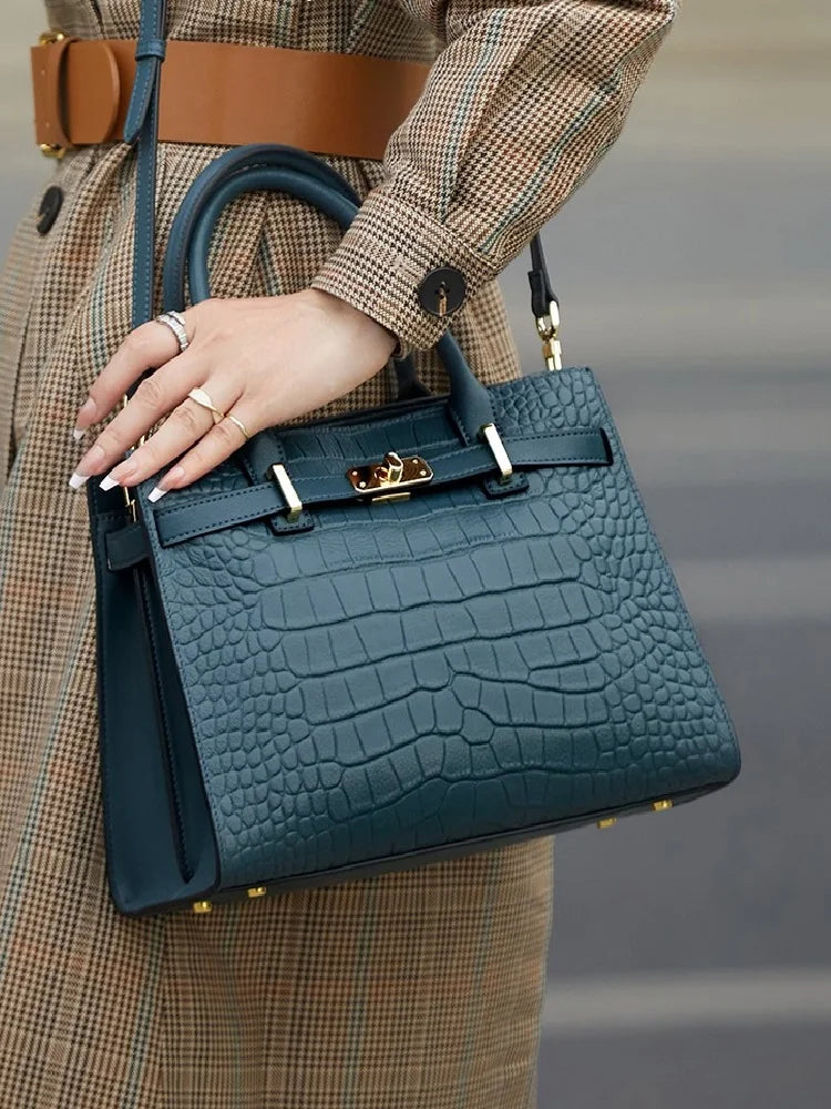 ZOOLER Women First Cow Genuine Leather Handbag Elegant Single Shoulder Bag Business Women Large Purses Saddle Black New#YC336