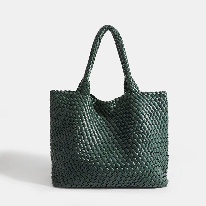 Woven Tote Bag For Women Soft Foldable Top-Handle Wristlet Bag Fashion Hobo Handbag Composite Bag with Coin Purse