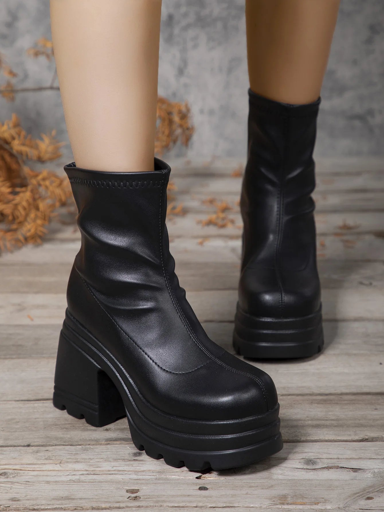 Square Toe Leather Fashion Boots