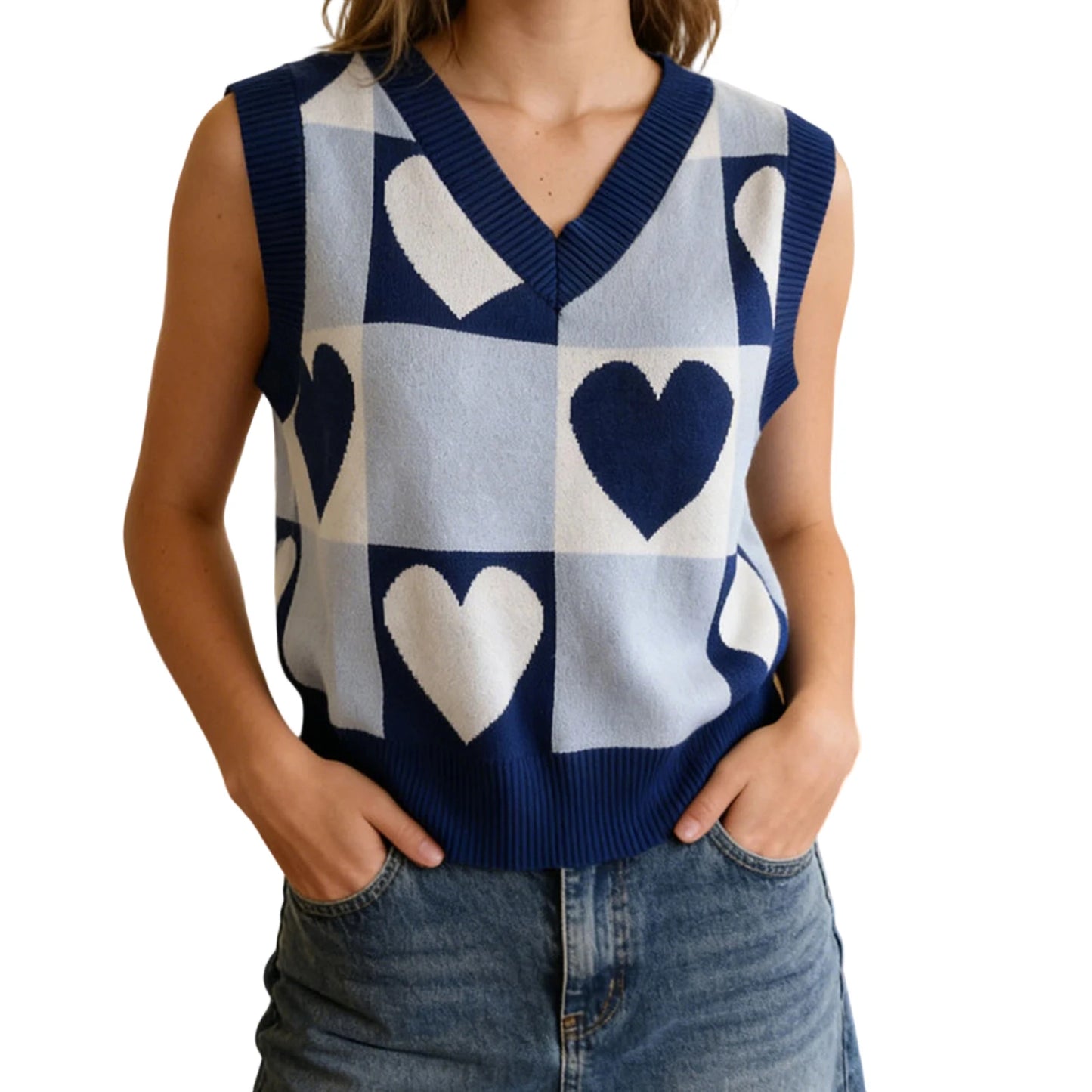 Plaid V-Neck Sleeveless Vest