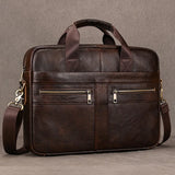 Luufan Genuine Leather Men's Business Handbag 15" Laptop Briefcase Bag Male A4 Document Shoulder Message Computer Bag Work Tote