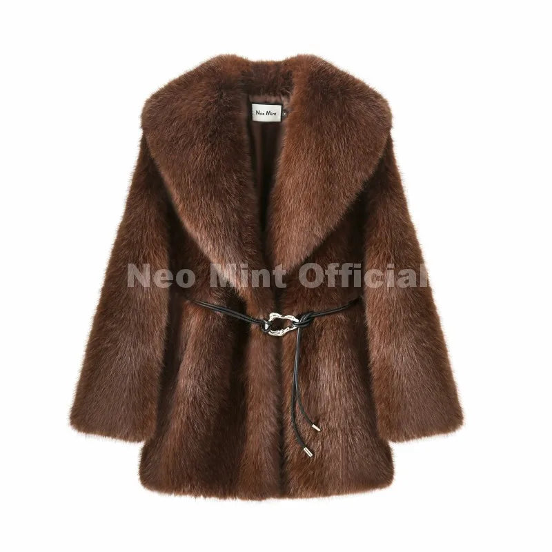 Elegant Winter Walnut Faux Fur Overcoat