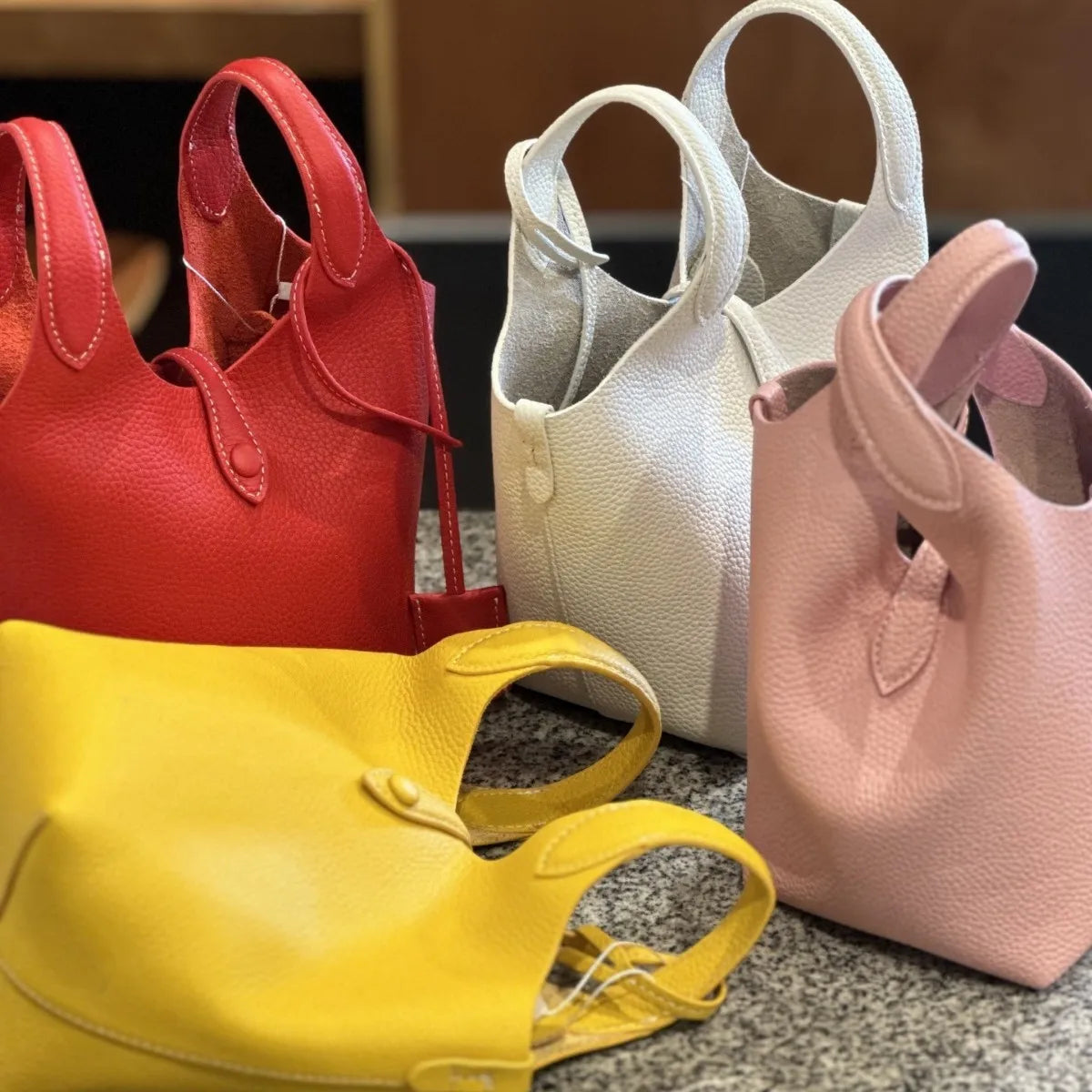 FIRMRANCH European And American Trend Cute Hand-Held Basket Ladies' Bucket Single Shoulder Cross-Body Bag Genuine Leather Purse
