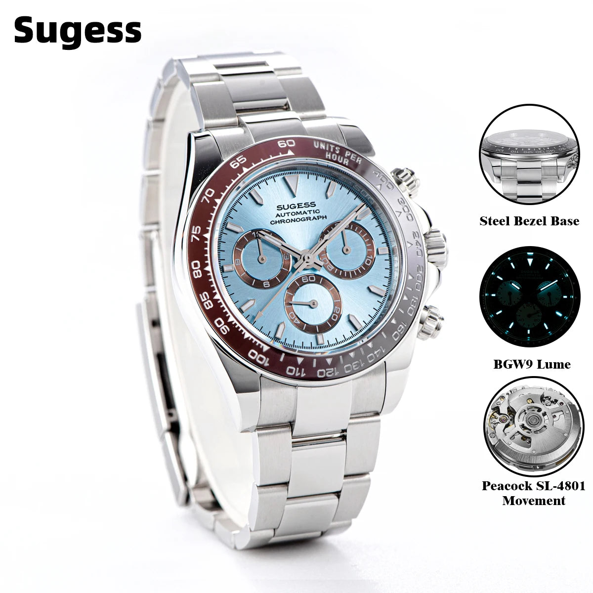 Sugess Panda Chronograph 39mm Automatic Watch