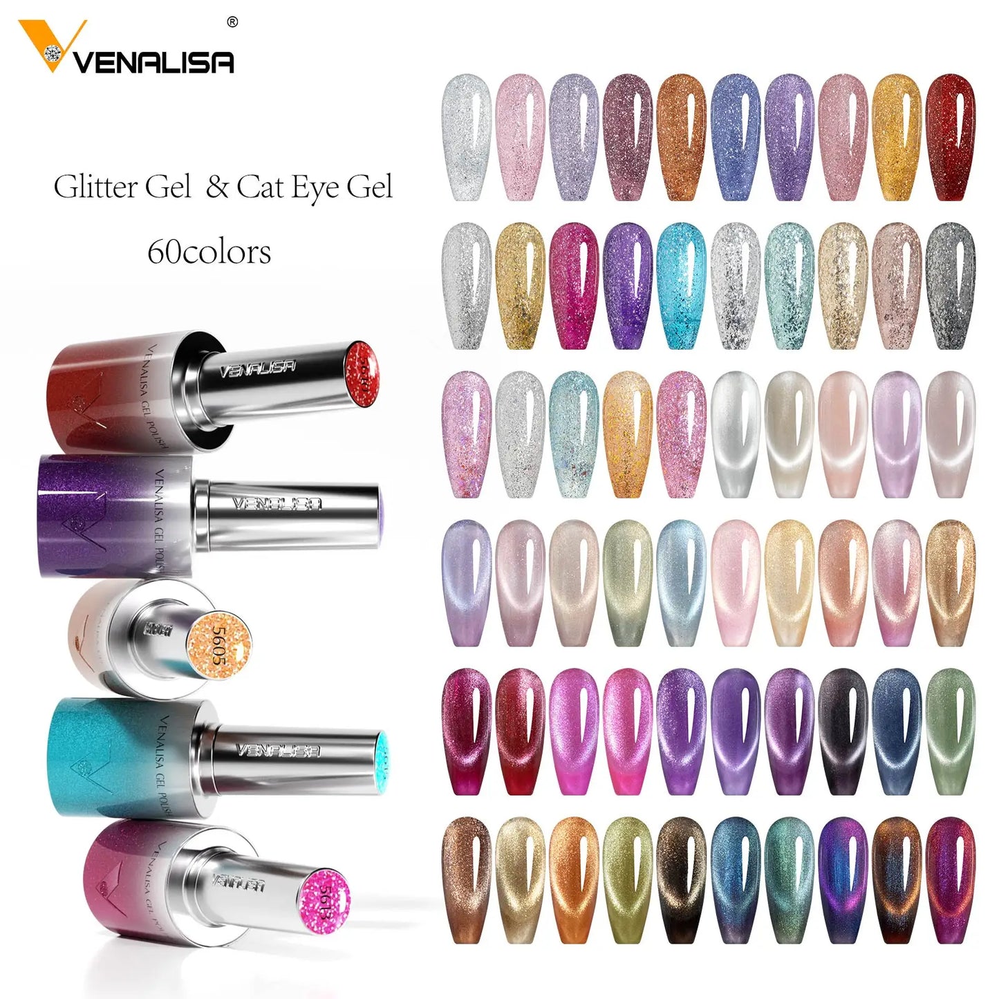 5pcs*10ml/kit VENALISA HEMA FREE TPO FREE Glitter Red Cat Eye Gel Nail Polish Ultra Diamond Gel UV LED Soak Off Nail Manicure