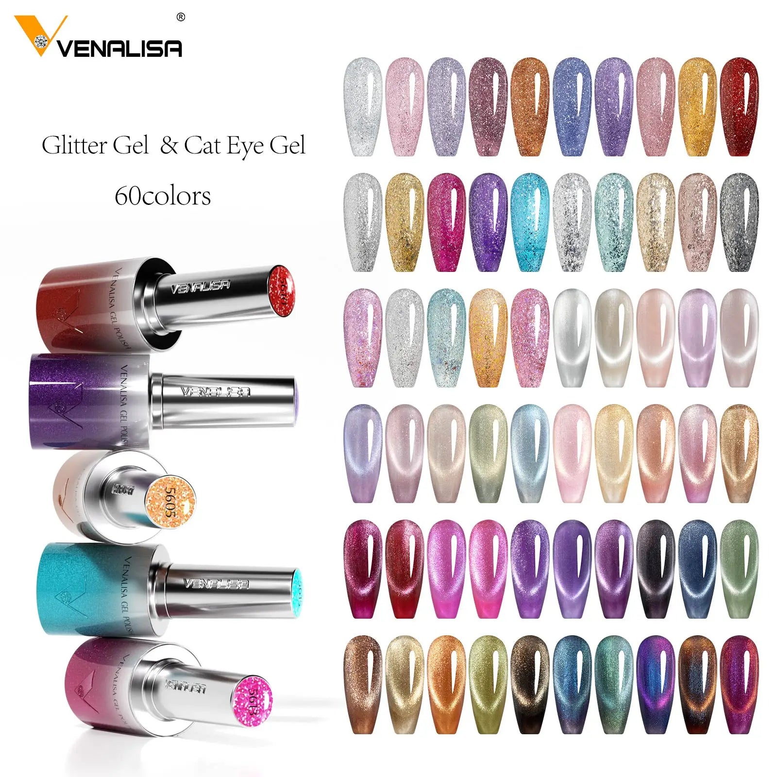 5pcs*10ml/kit VENALISA HEMA FREE TPO FREE Glitter Red Cat Eye Gel Nail Polish Ultra Diamond Gel UV LED Soak Off Nail Manicure
