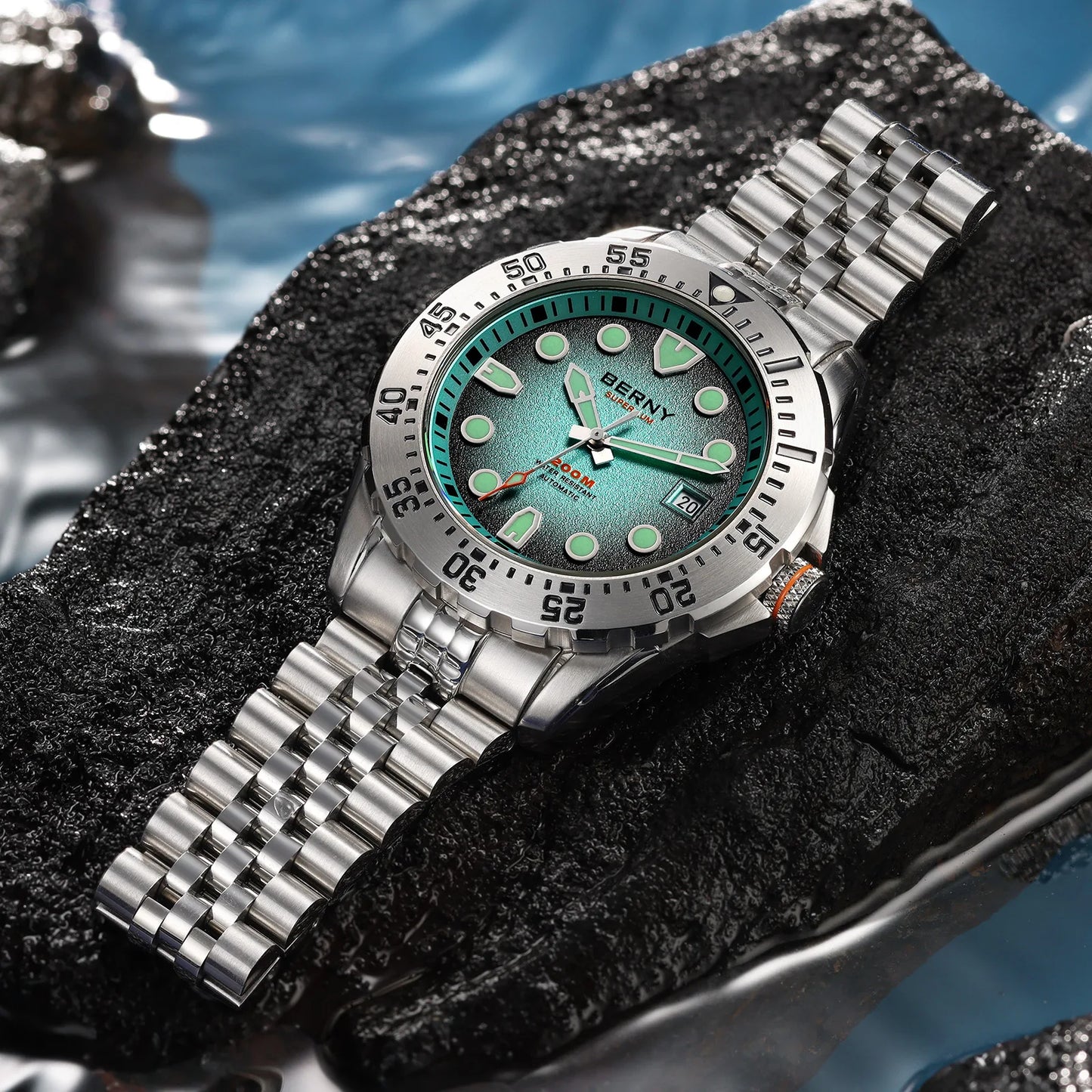 BERNY 20ATM Automatic Diver Watch for Men MIYOTA 8215 Top Accuracy 316L Steel Supper Luminous Sapphire AR Men's Diving Watches