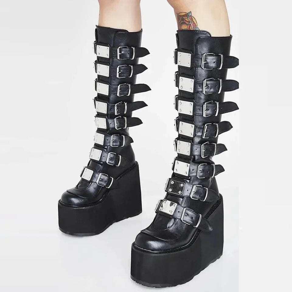 Gothic Platform Buckle Boots