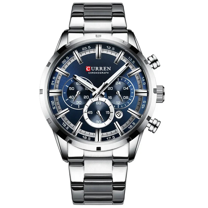 Men's six-needle multifunctional watch Waterproof calendar round strap stainless steel strap date men's business men's watch
