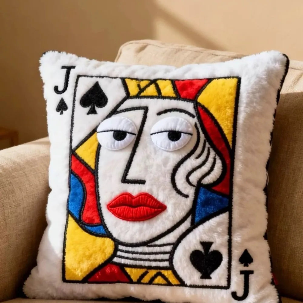 Funny Cartoon Embroidered Pillow Quirky Soft Sofa Throw Pillow Square Game Theme Patchwork Pillow Living Room Decor