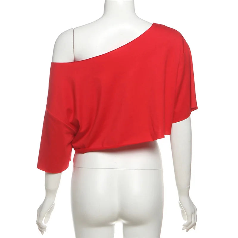 KSylCue Letter Print Off-Shoulder Crop Top