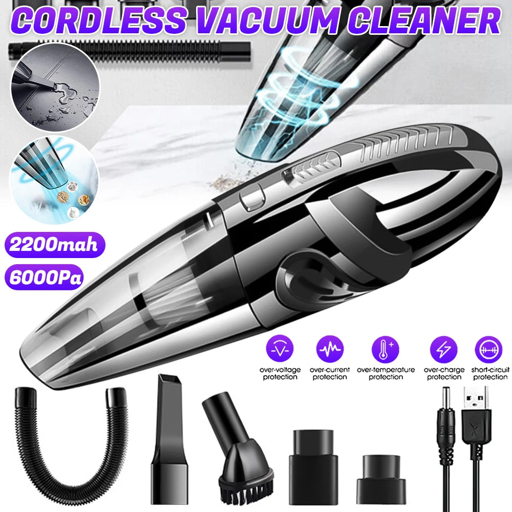 Cordless Handheld Vacuum | 6000Pa Wet & Dry | USB