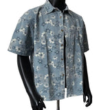2025 Summer New Floral Short Sleeve Men's Denim Shirt Thin American Retro Layered Wear Outerwear Jacket Breathable Polyester