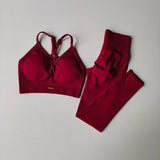 Seamless V-Neck Yoga Set – High-Waist Hip Lifting Fitness Leggings & Bra
