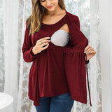 Layered Maternity & Nursing Top with Lace-Up Detail