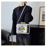 Cartoon Cute Handbags for Women Funny Retro TV Transparent Square Bag Fashion Leather Personalized Creative Shoulder Bag Woman
