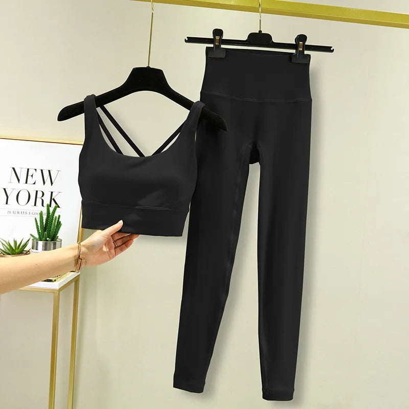 TRY TO BN 2 Piece Yoga Set Women's Tracksuit Sports Bra High Waist Leggings Tummy Control Squat Proof Workout Outfit Gym Clothes