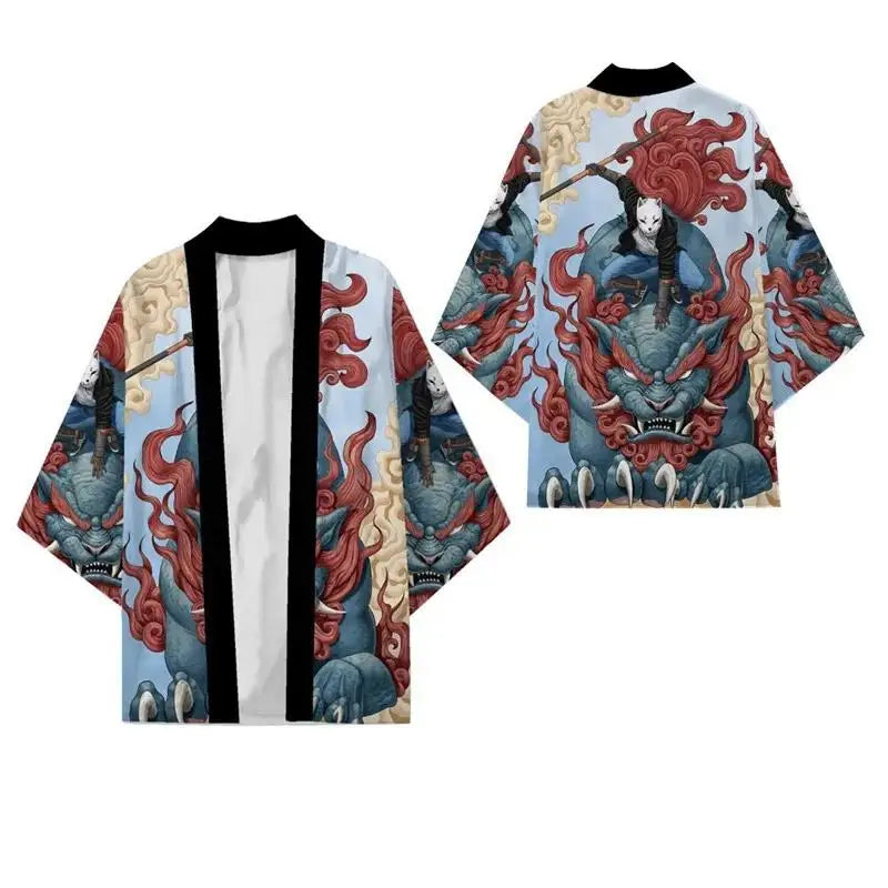 Men's Dragon Print Kimono Cardigan — Oversized Haori Yukata Shirt