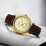BERNY Luxury Watches for Men Classic Elegance Slim Dress Gold Quartz Men's Watch Leather Strap Fashion Business Wristwatch