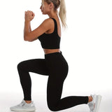 Women's Seamless Ribbed Yoga Set – Quick-Dry Sleeveless Workout Suit