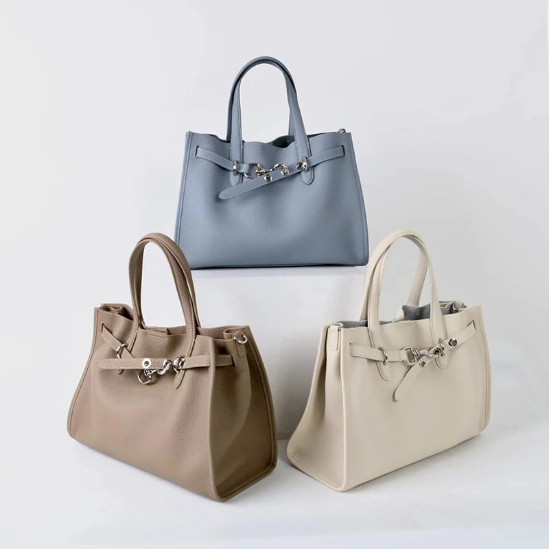 Luxury Brand Silver Buckle Women Bags Genuine Leather Handbags Women Shoulder Bags Cowhide Autumn Winter New Square Women Totes