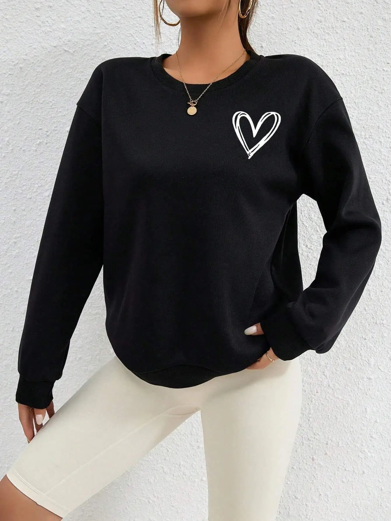 Heart Pattern Fleece Crewneck