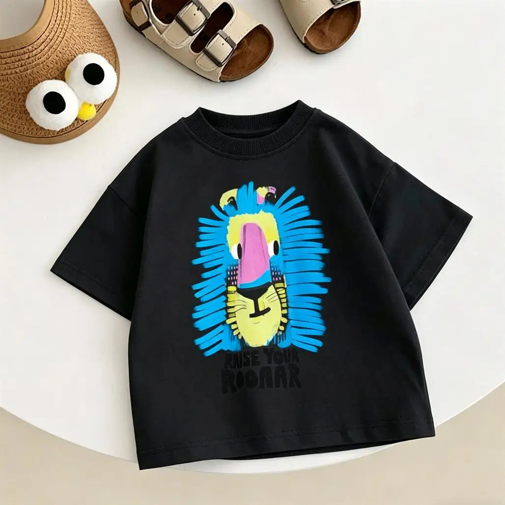 Summer Clothes Cartoon Printed Tops 1-7Years Old Child Round Neck Base Shirt Pure Cotton Clothing Kids Lovely Fashion T Shirt