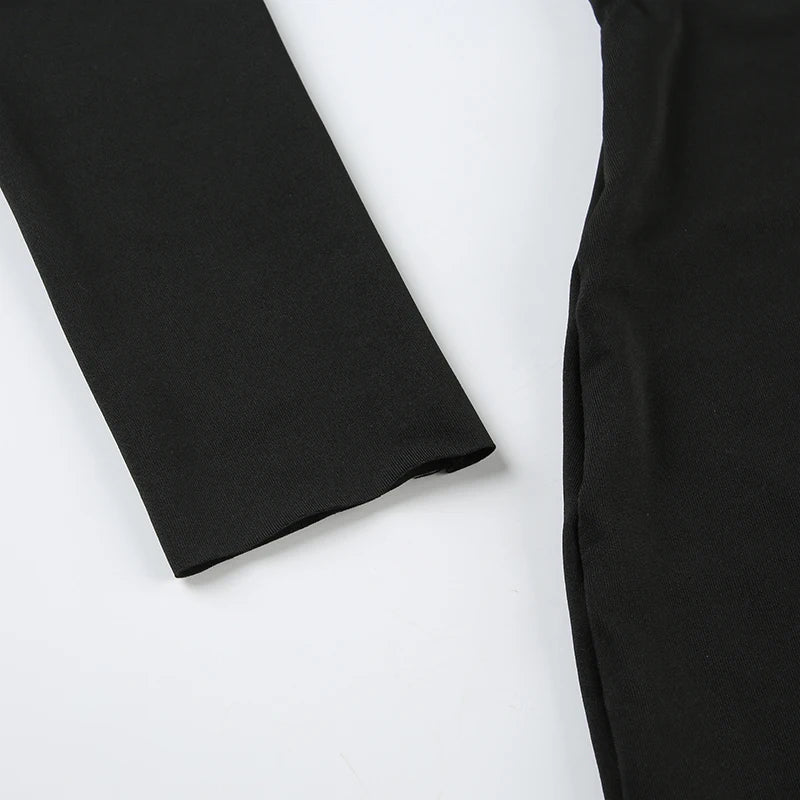 Autumn Black Square-Neck Backless Mini Dress - Long Sleeve Slim Fit Streetwear