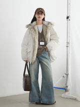 Women's Hooded Down Jacket with Faux Fur Collar