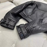 Natural Sheepskin Coat Women Autumn European and American Fashion Short Motorcycle Casual High Quality Hand-Woven Leather Jacket