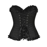 USA-Made Jacquard Ruffled Overbust Corset – Gothic Victorian Push-Up Bustier